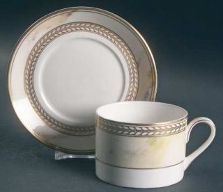 Minton Alabaster & Gold Flat Cup & Saucer Set, Fine China Dinnerware   Gold Laur