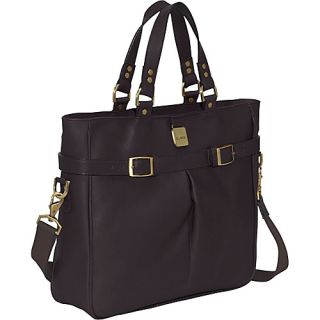 Leather Pleated Buckle Tote   Vachetta Cafe