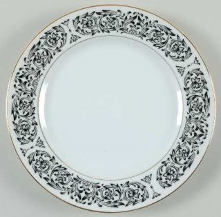 Four Crown Medford Salad Plate, Fine China Dinnerware   Black Scroll/Floral,Whit