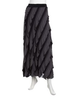 Ruffle Stretch Knit Maxi Skirt, Black/Gray