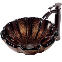 Vigo Walnut Shell Above Counter Glass Vessel Sink And Faucet Set In Oil Rubbed Bronze