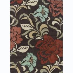 Hand tufted Mani Brown Floral Wool Rug (7 X 10)