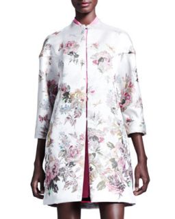 Womens Floral Embroidered Coat, White/Multi   Valentino