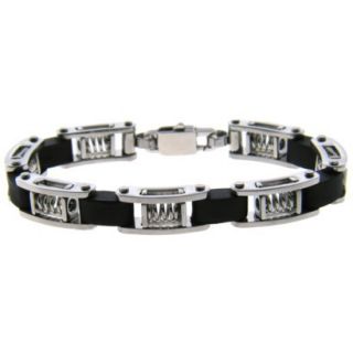 Stainless Steel and Rubber Mens Bracelet with Spring Links