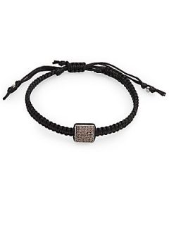 Pave Square Charm Braided Bracelet   Black