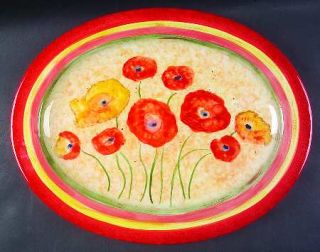 Poppies 18 Oval Serving Platter, Fine China Dinnerware   Poppies,Orange/Red Ban