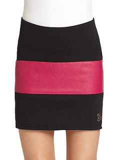 DKNY Girls Ponte Pieced Faux Leather Skirt   Pink Black