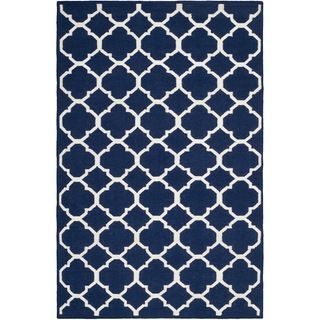 Safavieh Hand woven Moroccan Dhurrie Navy/ Ivory Wool/ Viscose Rug (9 X 12)