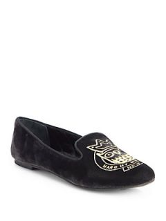 Marc by Marc Jacobs Gifting Owl Embroidered Velvet Smoking Slippers   Charcoal