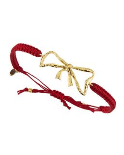 24K Gold Plated Hammered Bow Cord Bracelet, Red