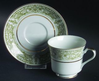 Berkeley House Romance Footed Cup & Saucer Set, Fine China Dinnerware   Green Sc