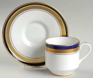 John Aynsley Cobalt Royale Flat Cup & Saucer Set, Fine China Dinnerware   Bone,C
