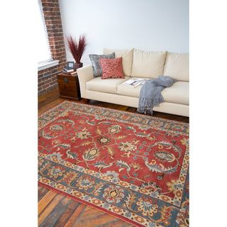 Hand tufted Coliseum Rust Traditional Border Wool Rug (8 X 11)
