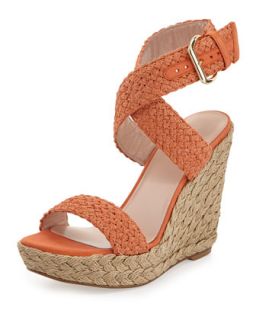 Alex Crochet Crisscross Wedge Sandal, Coral