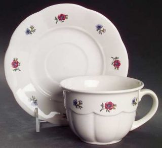 Gibson Designs Meridian Flat Cup & Saucer Set, Fine China Dinnerware   Floral,So