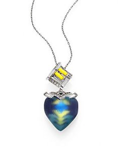 Alexis Bittar Neon Deco Lucite & Crystal Desert Pendant Necklace   Blue