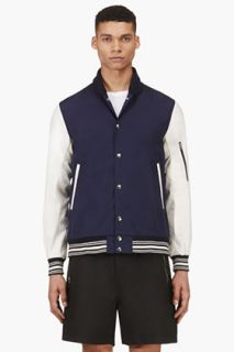 Nanamica Navy And White Varsity Jacket