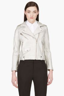 Iro Silver Lambskin Leather Biker Jacket