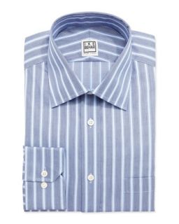 Long Sleeve Striped Poplin Dress Shirt, Blue Velvet