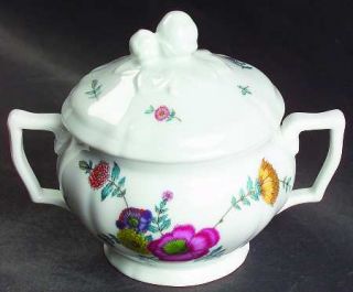 Ceralene Anemones Sugar Bowl & Lid, Fine China Dinnerware   Flowers,Argent Shape