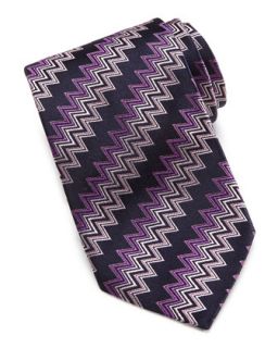 Zigzag Knit Silk Tie, Purple