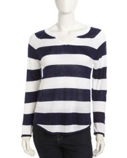 Nora Striped Pullover Sweater, Navy/White