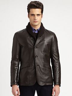 Armani Collezioni Shawl Collar Leather Jacket   Brown
