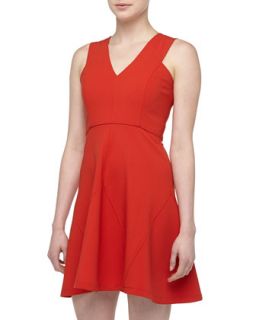 V Detailed Fit And Flare Dress, Poppy