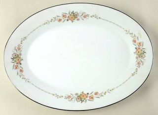 Noritake Gina 14 Oval Serving Platter, Fine China Dinnerware   Pink/Gray Flower