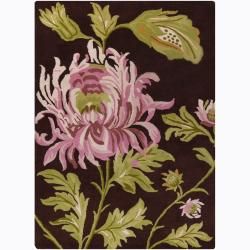 Mandara Hand tufted Floral Brown Wool Rug (9 X 13)