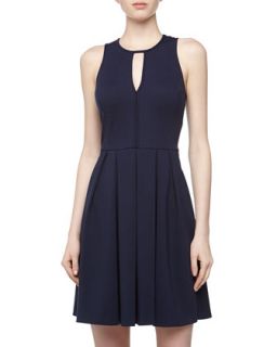 Ribbon Zip Ponte Fit And Flare Dress, Navy