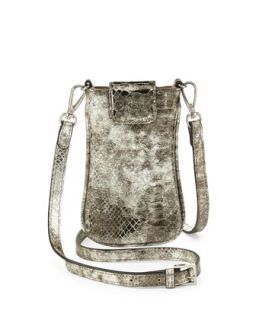 Cell Phone Snakeskin Embossed Leather Bag, Gold