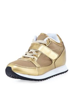 Alex Mesh and Metallic Wedge Sneaker, Gold