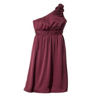 TEVOLIO Womens One Shoulder Rosette Silky Chiffon Dress   Rare Wine   14