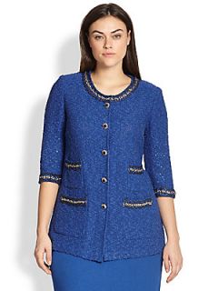 Stizzoli, Sizes 14 24 Tweed Long Jacket   Blue
