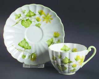 Shelley Celandine Flat Cup & Saucer Set, Fine China Dinnerware   Dainty Shape,Ye