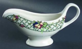 Rego Bountiful Gravy Boat, Fine China Dinnerware   Arista,Green Lattice,Floral B