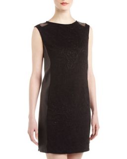 Embossed Faux Leather Shift Dress, Black