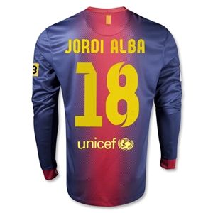 Nike Barcelona 12/13 JORDI ALBA LS Home Soccer Jersey