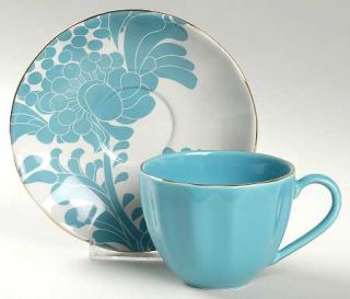 Lenox China Gwinnett Lane Turquoise Flat Cup & Saucer Set, Fine China Dinnerware