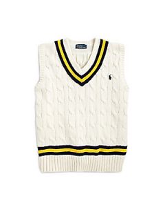 Ralph Lauren Boys Cricket Cable Knit Sweater Vest   Cream
