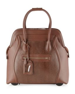 Boston Faux Leather Snake Embossed Rolling Bag, Brown
