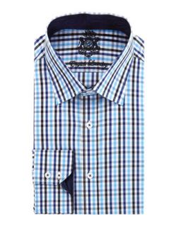 Grid Print Dress Shirt, Navy/Blue/Black/White