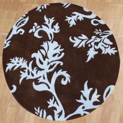 Alliyah Handmade New Zeeland Blend Brown Floral Wool Rug(6 Round)