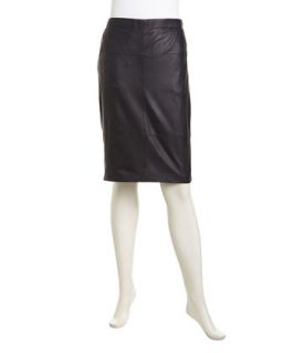 Leather Paneled Contrast Pencil Skirt, Midnight
