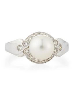 Bezel Set Diamond & Akoya Pearl Ring, Size 7