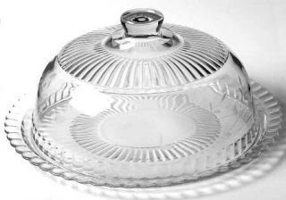 Princess House Crystal Heritage Pastry Tray & Dome   Gray Cut Floral Design,Clea