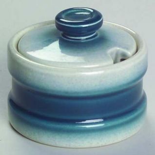 Wedgwood Blue Pacific Mustard Jar & Lid, Fine China Dinnerware   Oven To Table,