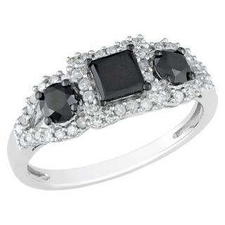 1 Carat Black and White Diamond in 10k White Gold Cocktail Ring (Size 9)