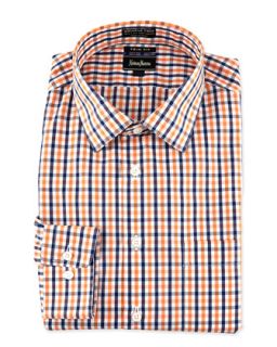 Non Iron Trim Fit Two Tone Gingham Checked Dress Shirt,